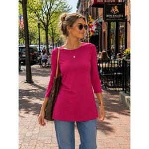 Kim Rogers 3/4 Sleeve Top Womens Small Pink Excellent Solid Crew Neck Tee